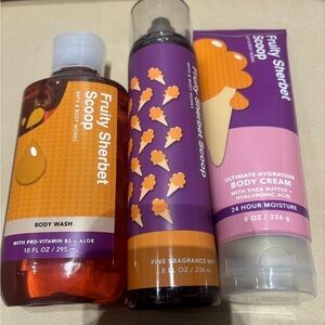 Bath & Body Works Fruity Sherbet Scoop Body Wash, fragrance mist & body cream